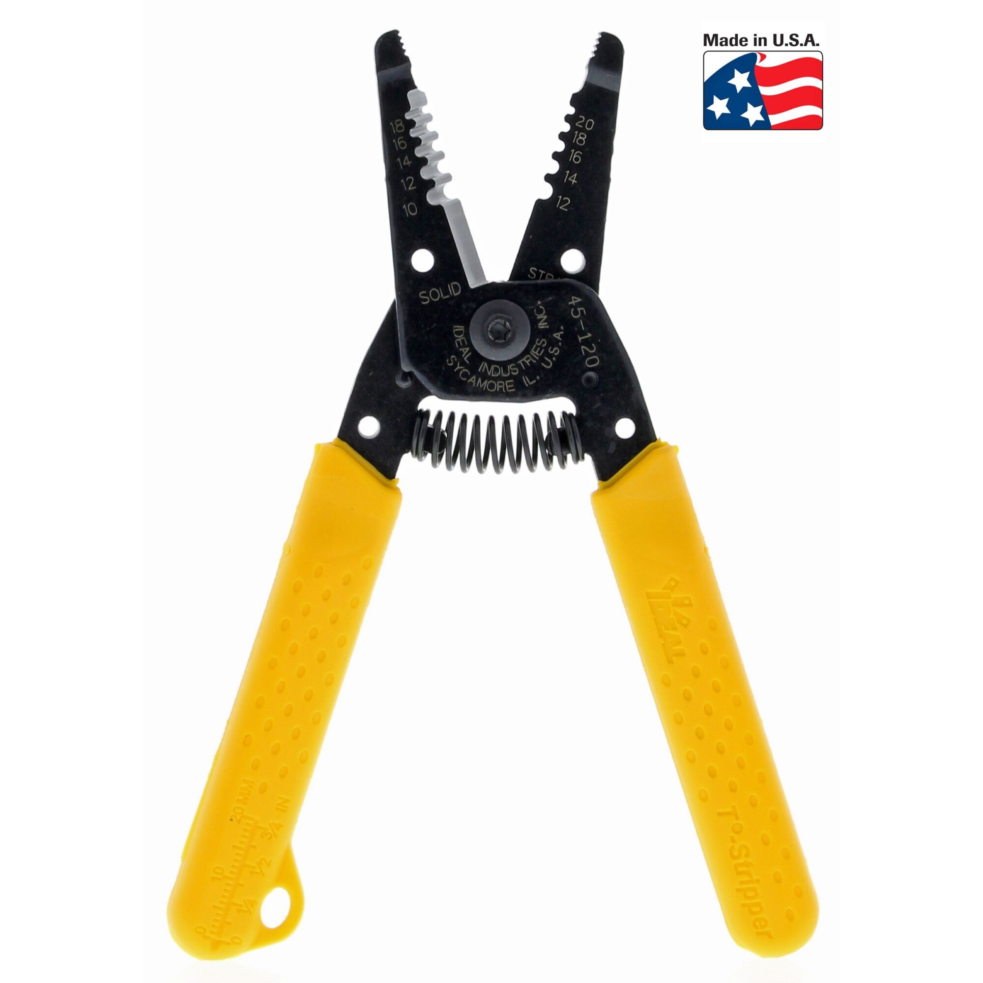 IDEAL, T®-Stripper T®-5 Wire Strippers 10-18 AWG, accurate stripping of 0.75mm2 to 6mm2 wire, Knife-type blades, spring-loaded handles, MADE IN THE USA, steel construction and corrosion-resistant, black-oxide finish,